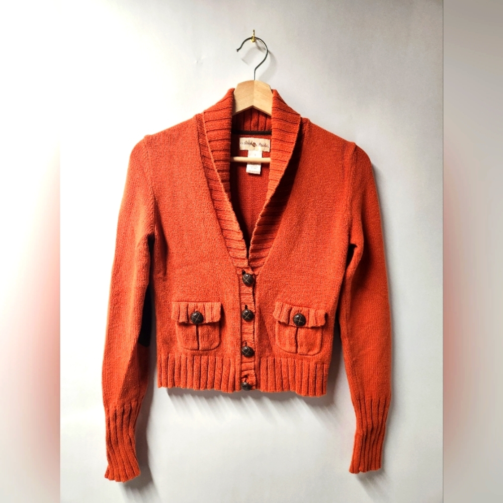 Orange Button-Up Cardigan Sweater